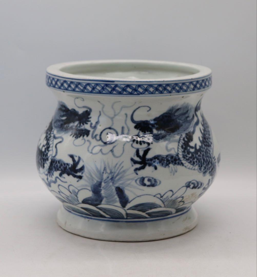 中国　染付　龍紋唾壺　送料込み250116