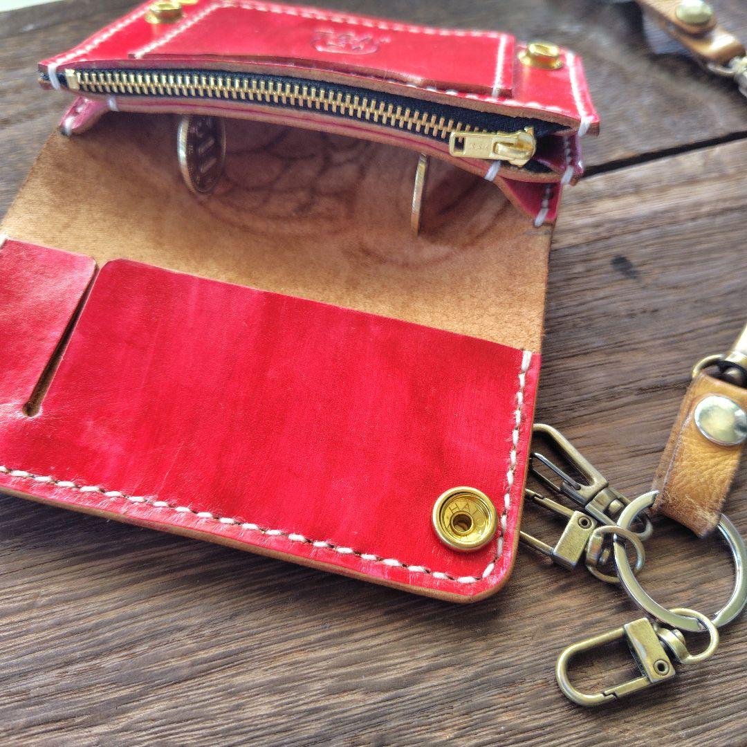 ミドルサイズ トラッカーウォレット 黒×赤 金魚(74)