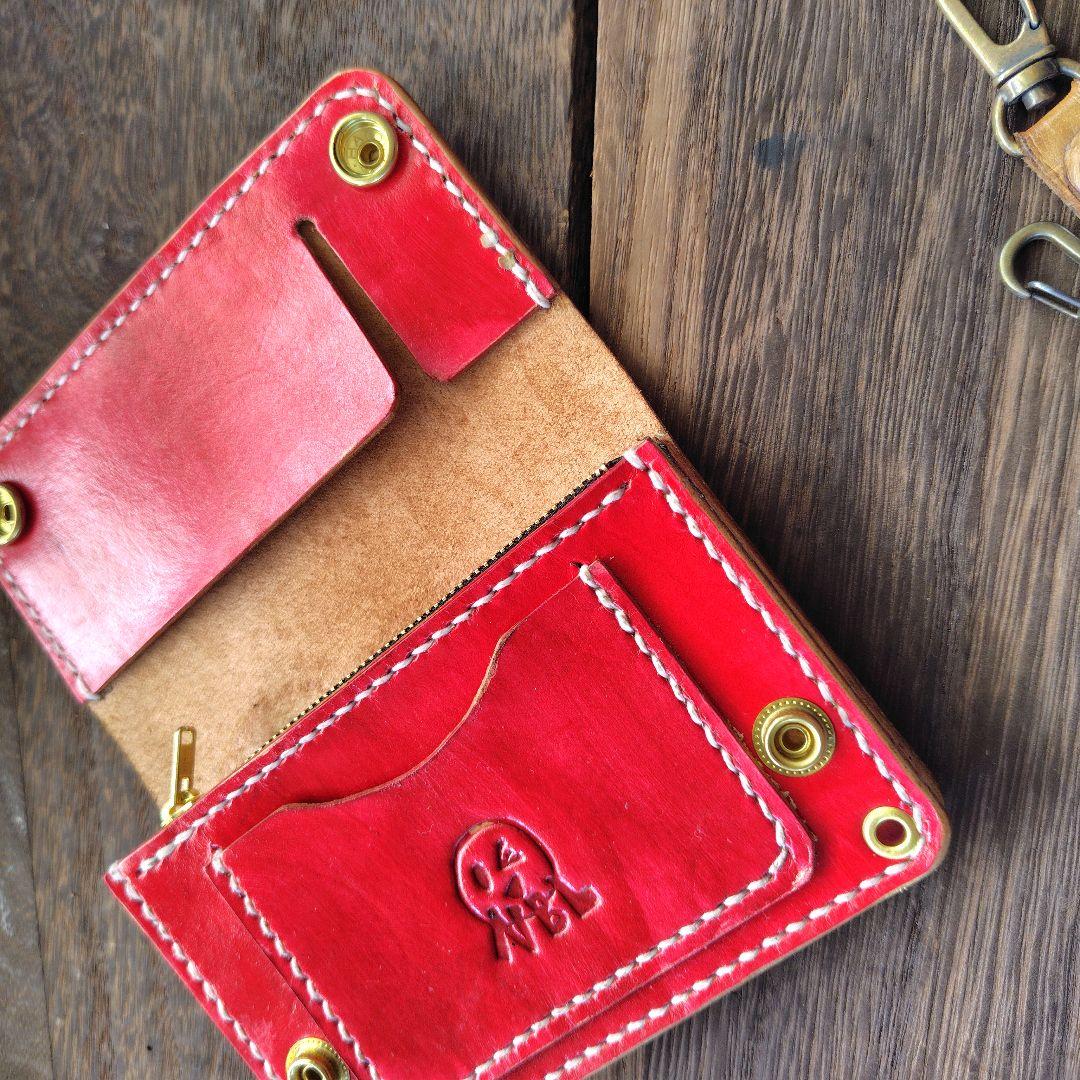 ミドルサイズ トラッカーウォレット 黒×赤 金魚(74)