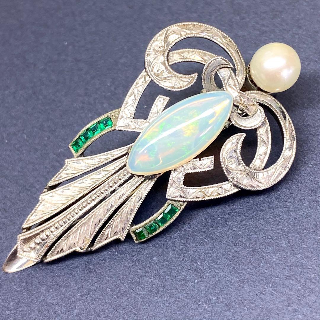 ヴィンテージ☆SPM☆絶品オパールと手彫りの素敵なブローチ☆おまけリング☆戦前