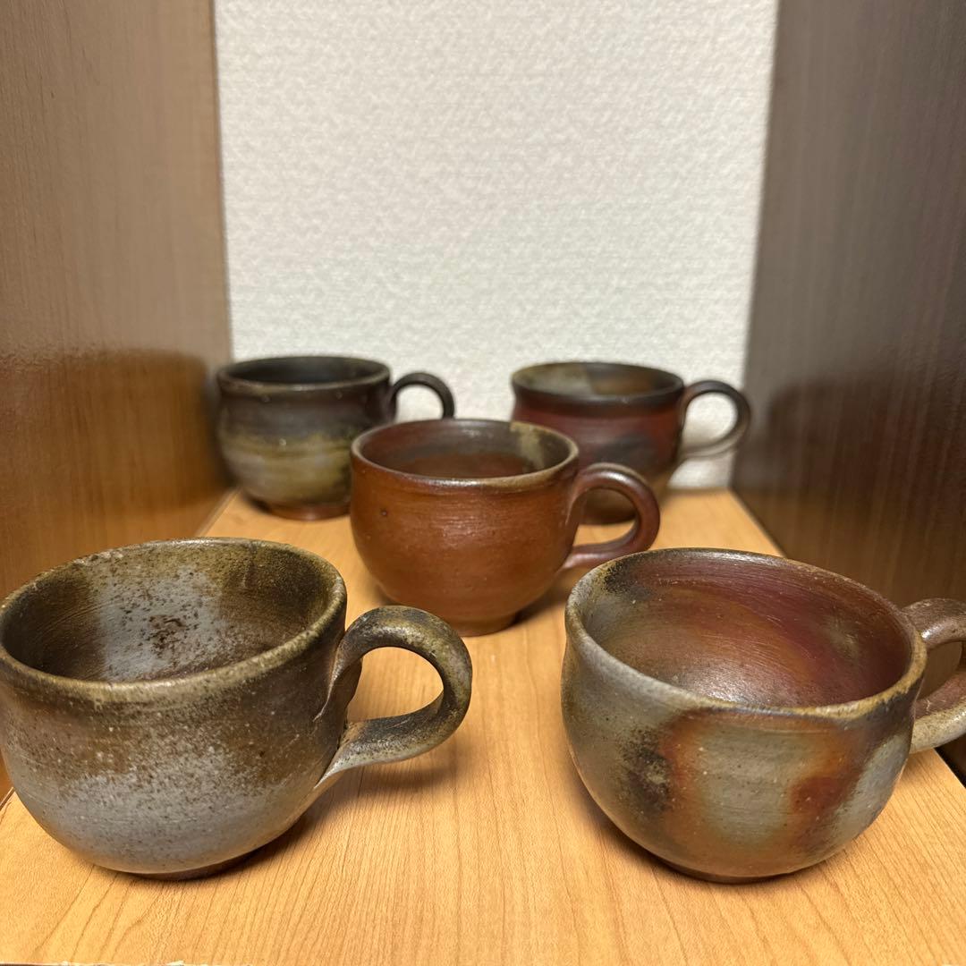 松笠靖彦　備前焼　コーヒーカップ＆ソーサー　5客セット