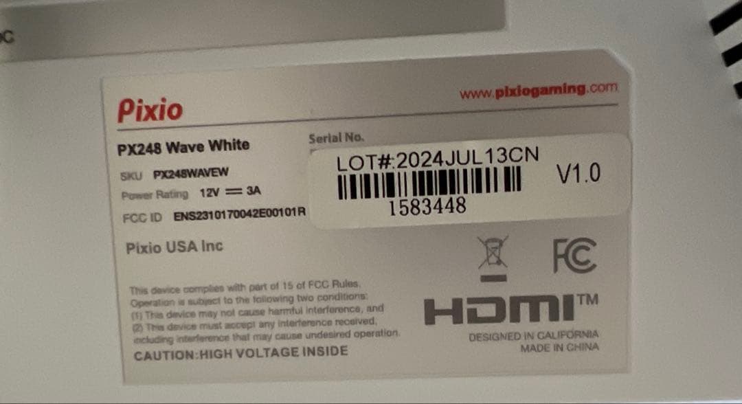 Pixio PX248 Wave White ゲーミングモニター 23.8インチ