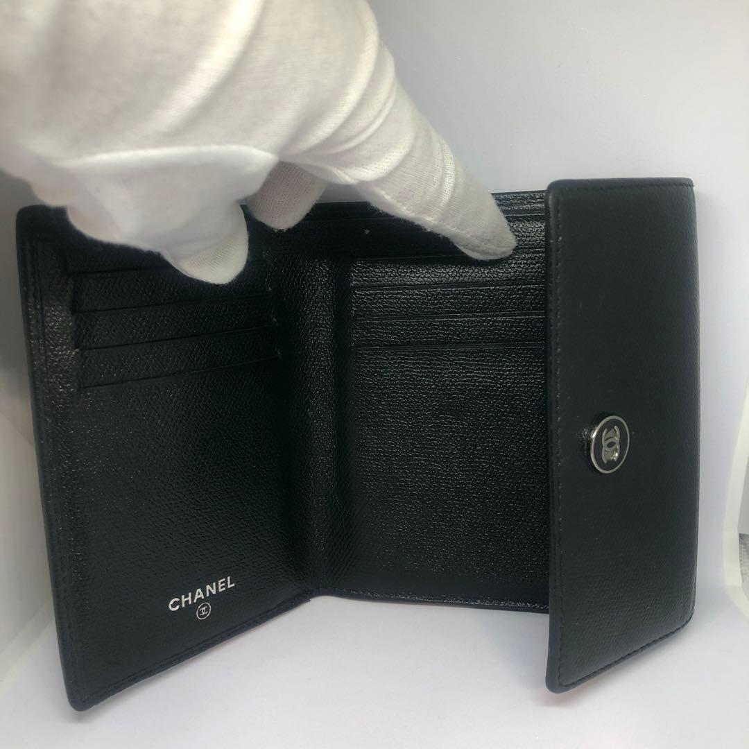 【早い者勝ち】CHANEL シャネル　三つ折り財布　ブラック　レザー　ココボタン
