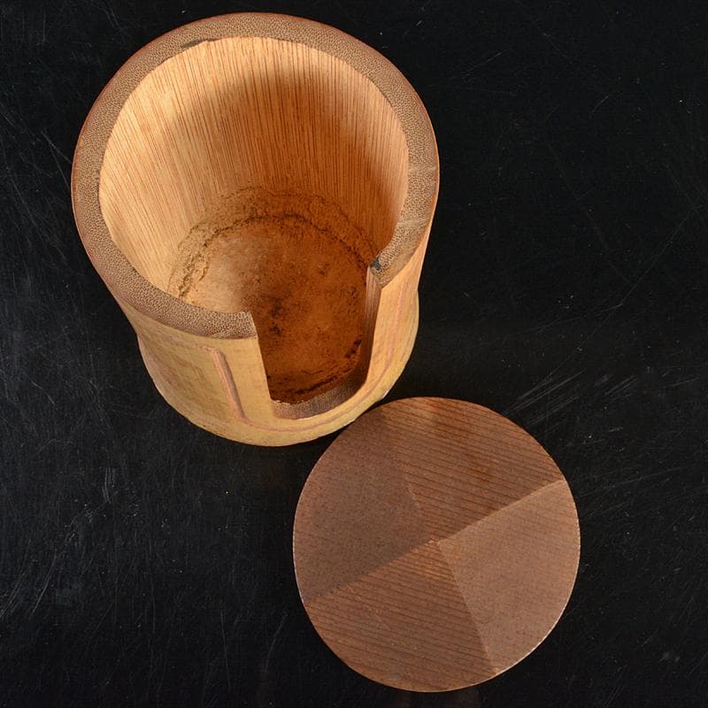 中国　大明成化年製款　青花　煎茶碗　五客　古竹　崇菊銘　碗筒付　D　R6835