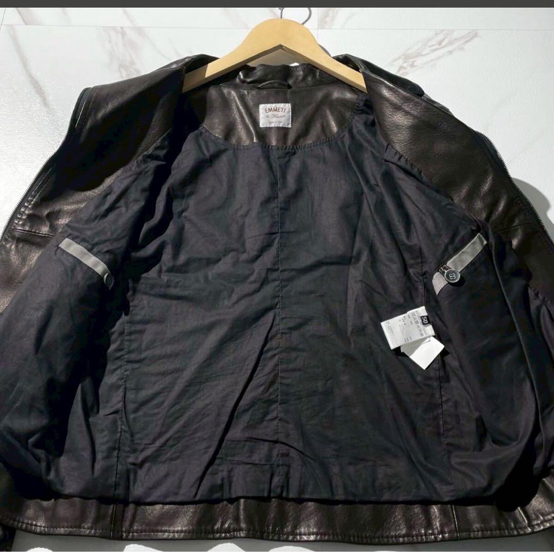 極美品◆エンメティ レザー シングルライダース ジャケット シープスキン XL