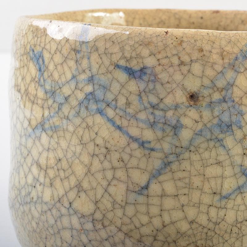 豊楽焼　六代　大喜豊助作　染付鶴文　楽茶碗　九代豊助極め箱　C　R7259