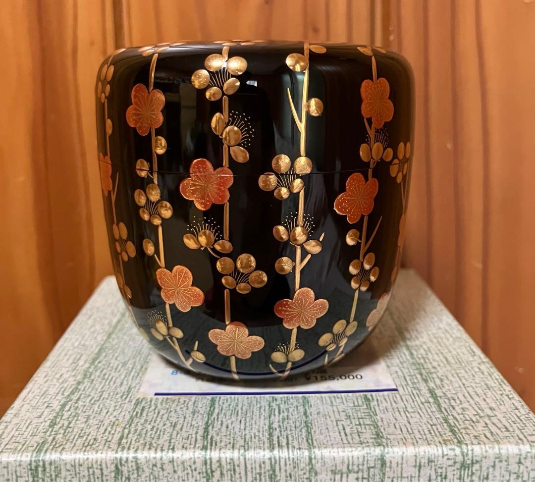 茶道具　槍梅蒔絵　内銀地　大棗　呉藤穣太郎　中古品　1点