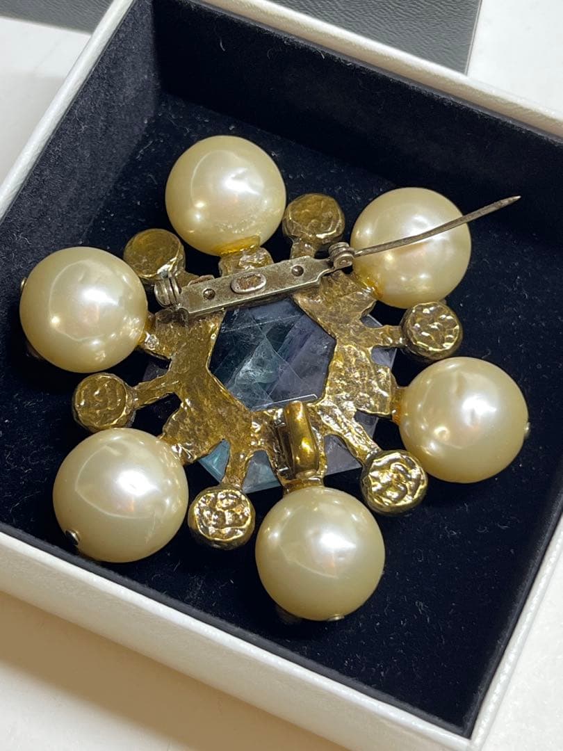 希少 美品 CHANEL シャネル ストーン パール ブローチ
