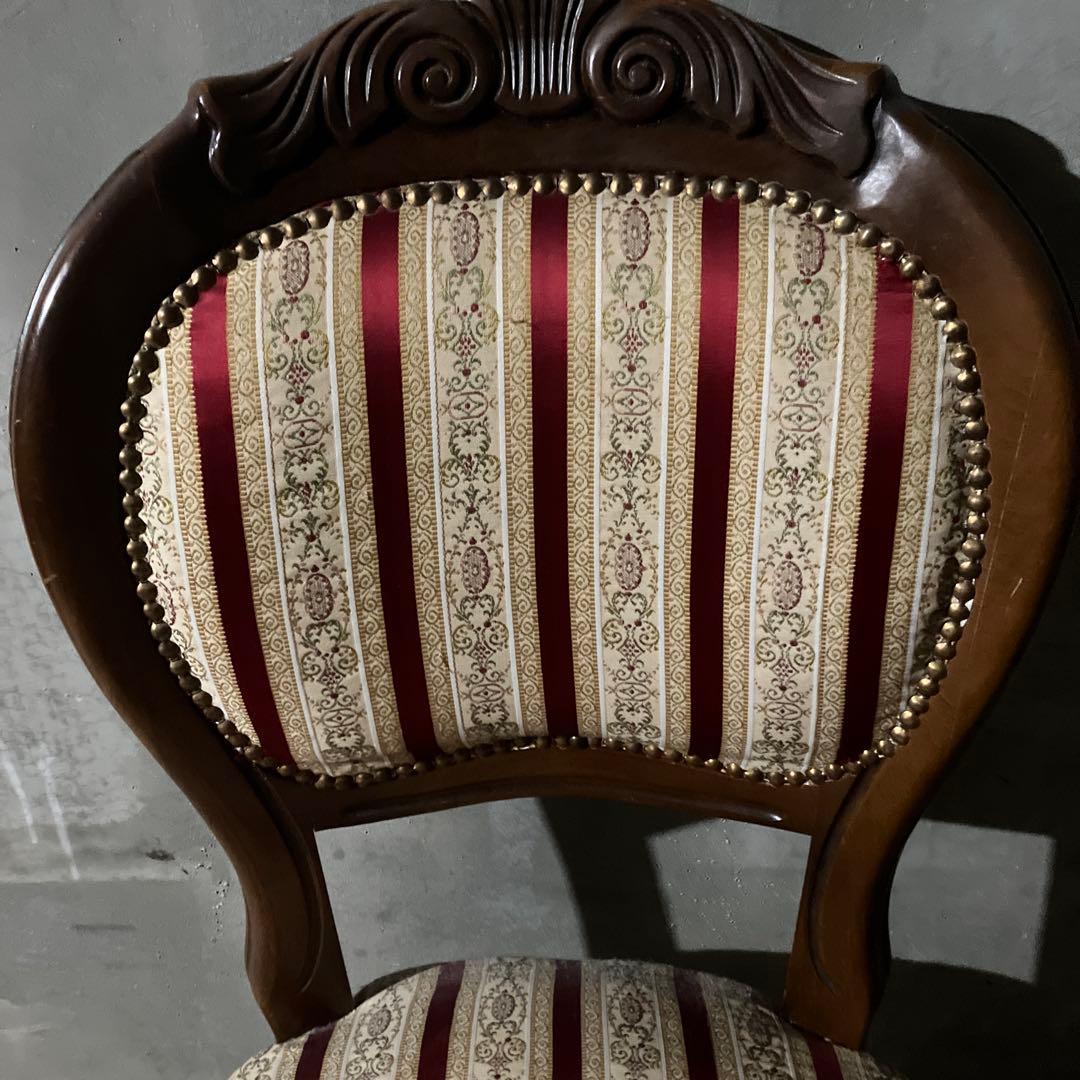 アンティーク 西洋 ダイニングチェア ストライプ レッド ヴィンテージ ネコ足