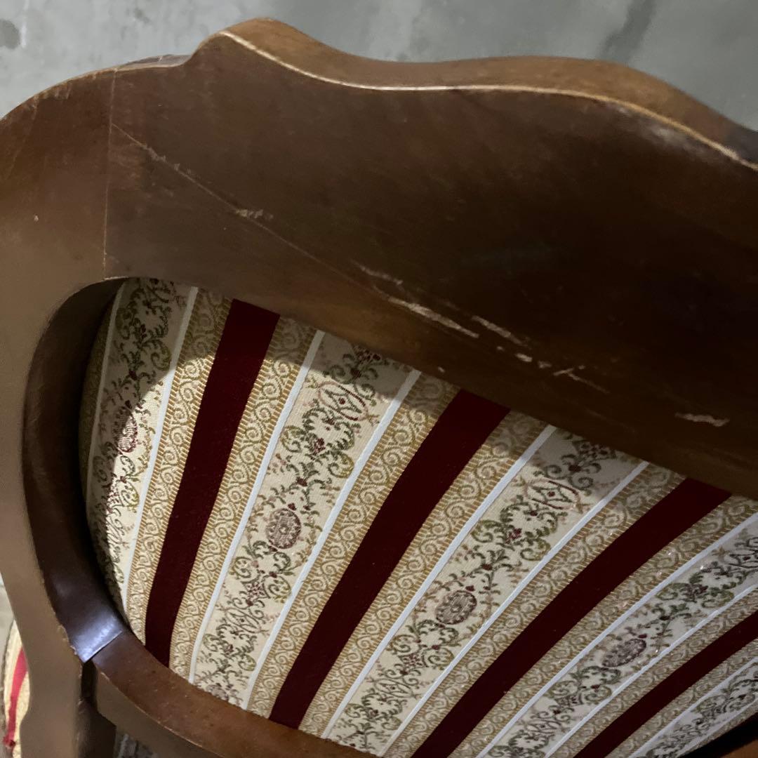 アンティーク 西洋 ダイニングチェア ストライプ レッド ヴィンテージ ネコ足