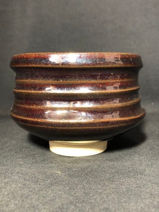 【茶道具】陽炎園 膳所焼沓形掛分茶碗 茶碗A338