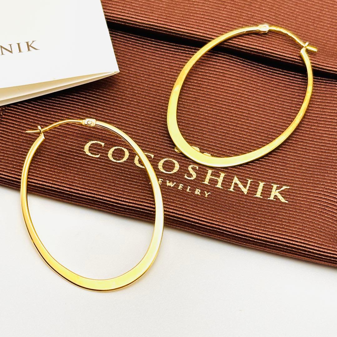 COCOSHNIK　オーバル　フープピアス　シルバー×K10　ゴールド