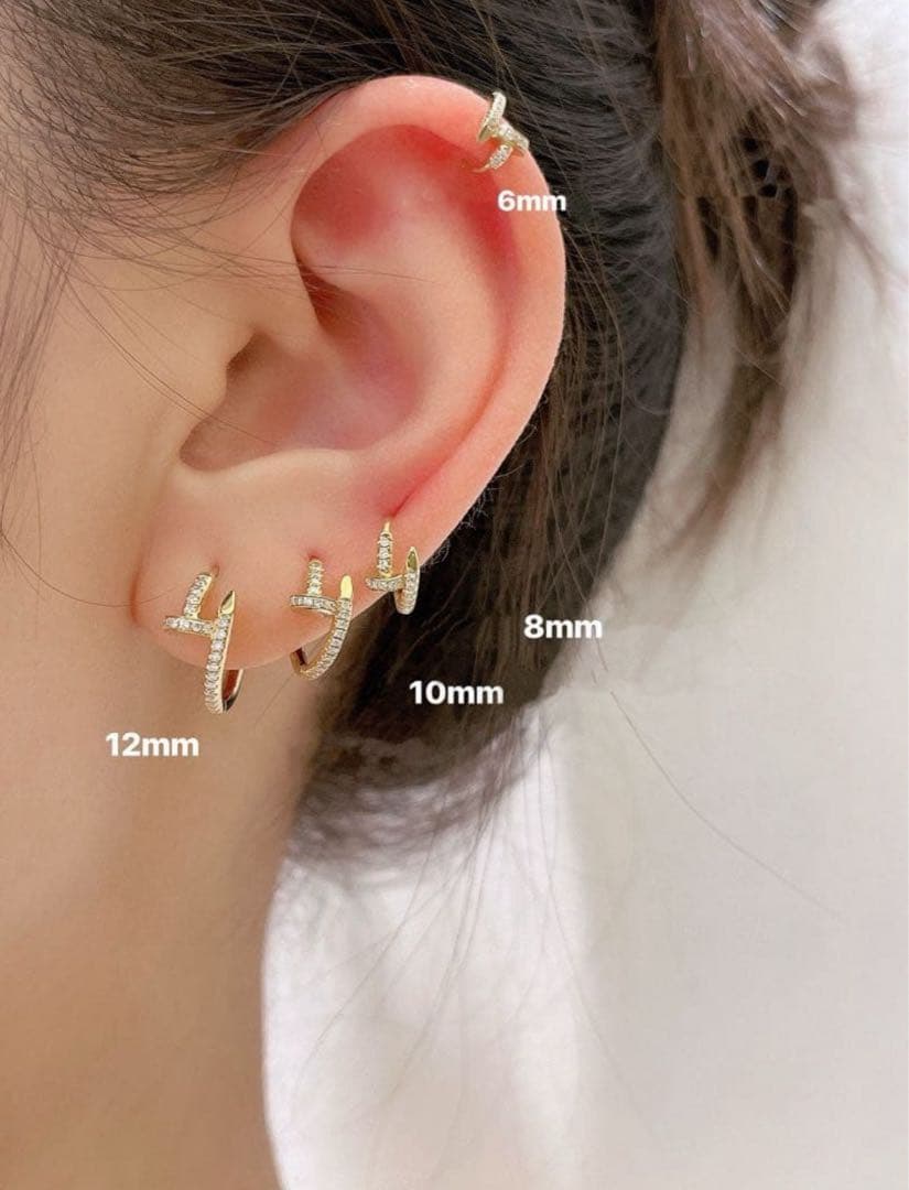 K18YG PG WG 天然ダイヤモンド　釘モチーフ　フープピアス　18金