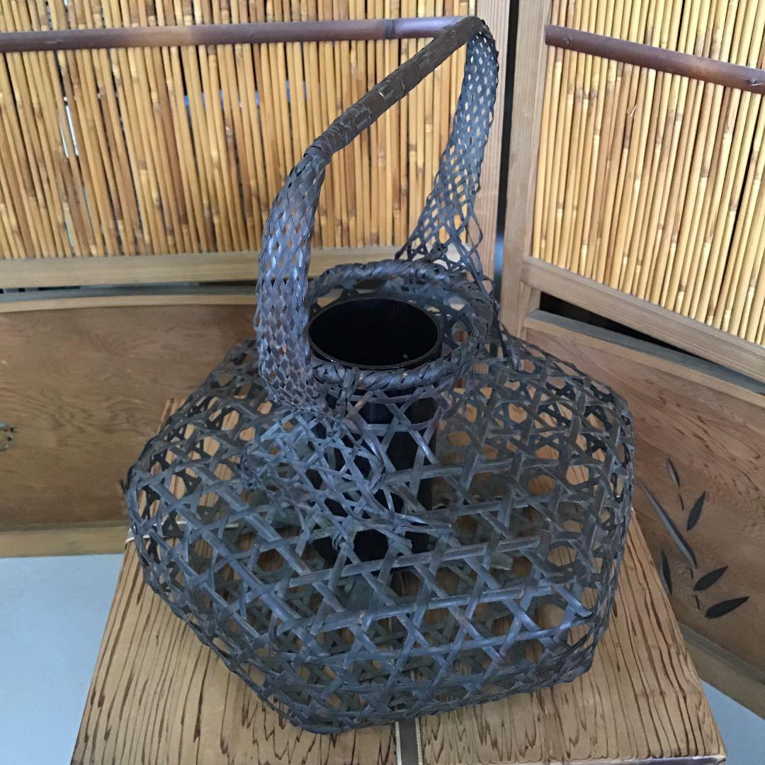 骨董品 華道道具 花噐 竹花入 樂只好 共箱 S16KH