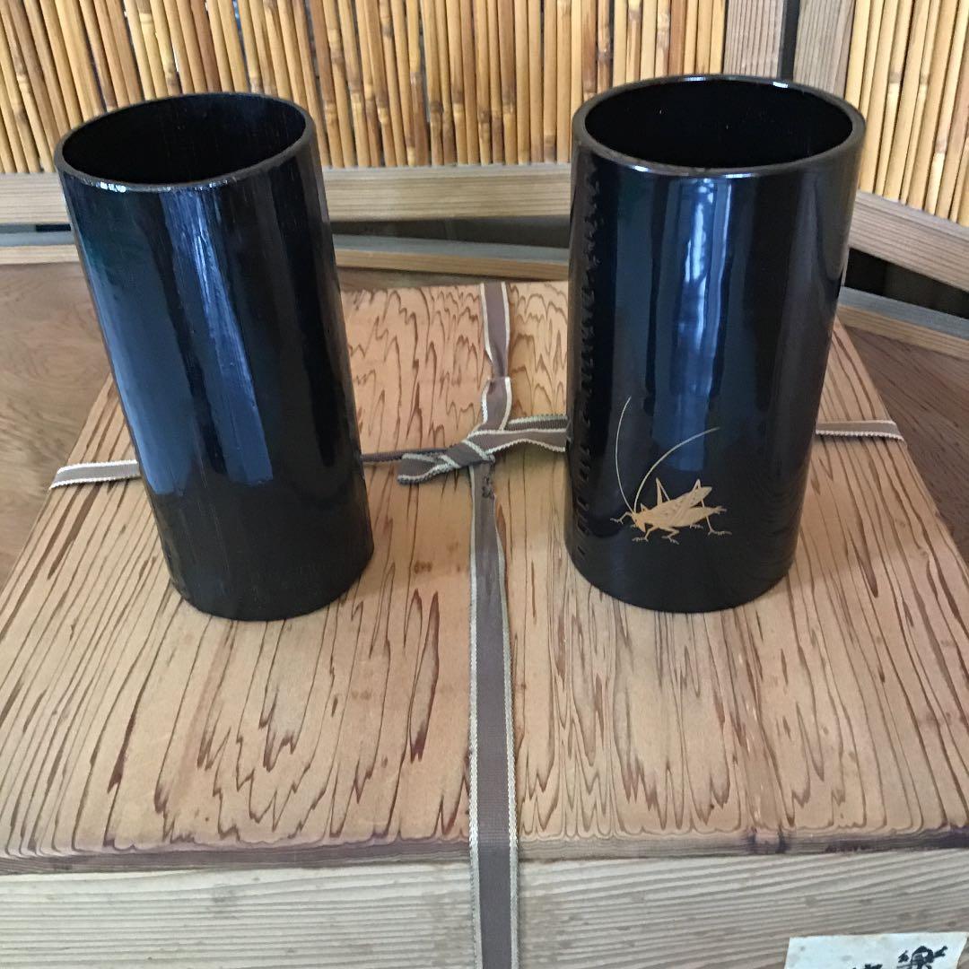 骨董品 華道道具 花噐 竹花入 樂只好 共箱 S16KH