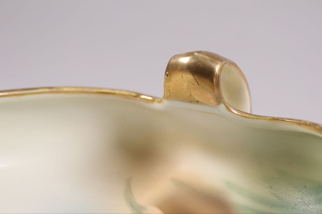 【CM307】オールドノリタケ 草花 三耳 皿 鉢 幅18.3cm 金彩 水仙