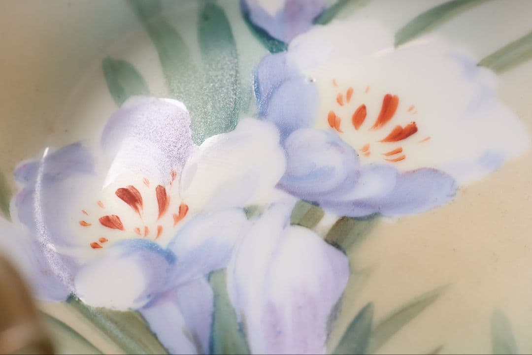 【CM307】オールドノリタケ 草花 三耳 皿 鉢 幅18.3cm 金彩 水仙