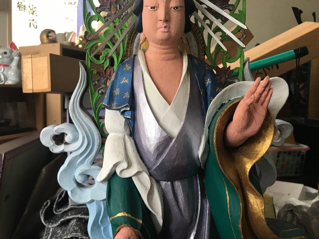 観音像　木彫　彩色仏像　全身　置物