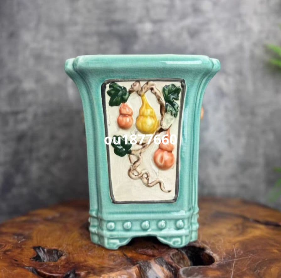 四方柱形陶器鉢 盆栽鉢 青磁鉢 山野草鉢 多肉植物 植木鉢 小品大品盆栽鉢 置物