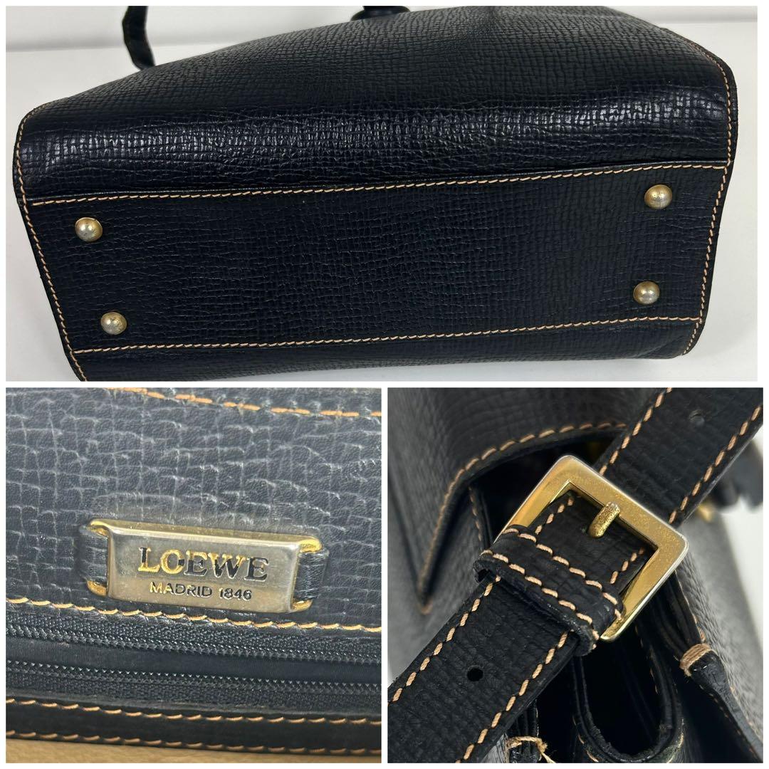 美品 ロエベ レザー ショルダーバッグ ターンロック ロゴ型押し 黒