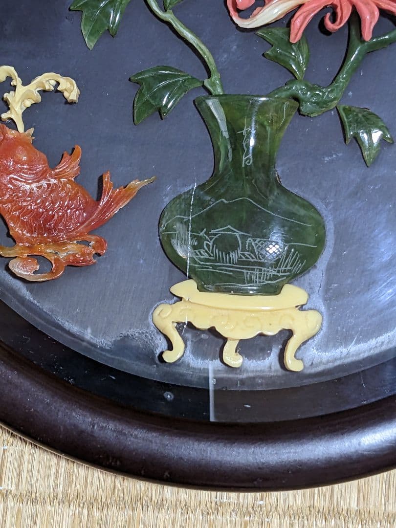 ♦中国美術伝統工芸品 菊花 金魚 花瓶 縁起物 額飾り 置物