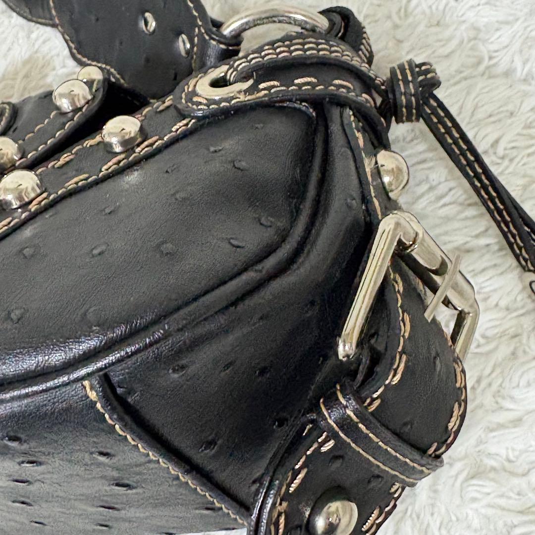 GUESS ゲス　Y2K ショルダーバッグ スタッズ　オーストリッチ型押し