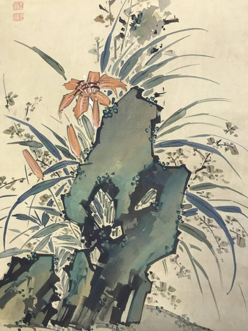 【真作】小田海僊/寿星花鳥図/三幅対/花鳥図/人物図/掛軸☆宝船☆AD-447