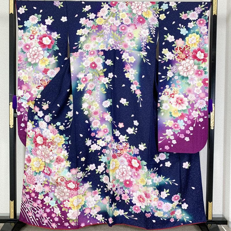 512z12☆京都きもの友禅 振袖 銀通し 古典柄 ラメ刺繍☆美品 成人式結婚式