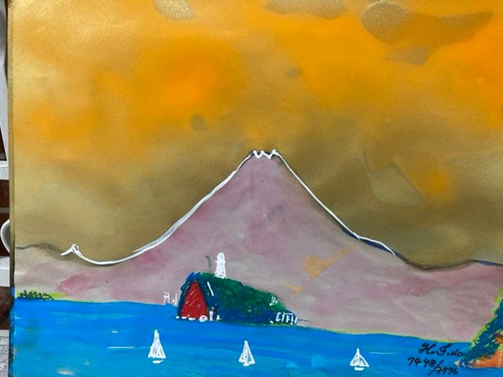 幻想絵画、空飛ぶ画家糸川裕志の富士山曼荼羅図の三十六点入り画帳