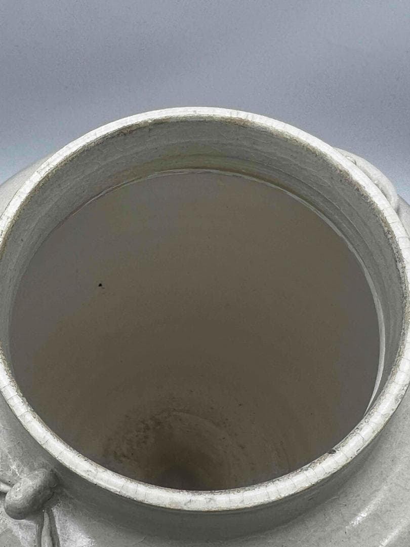 宋時代 白磁 定窯双環耳広口壺 水丞 宋磁 【旧家蔵出し】　名品(B-32)