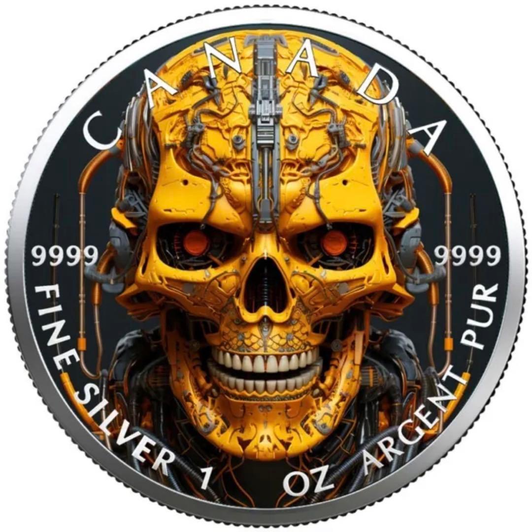 【世界100枚限定】 カナダ メイプルリーフ 銀貨 カラー マシーンスケルトン