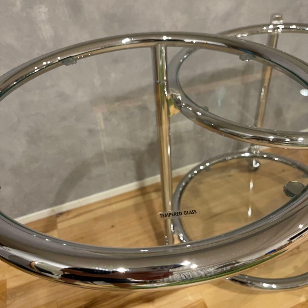 ミッドセンチュリー テーブル ガラス ３段 サイドテーブル モダン 机 可変式