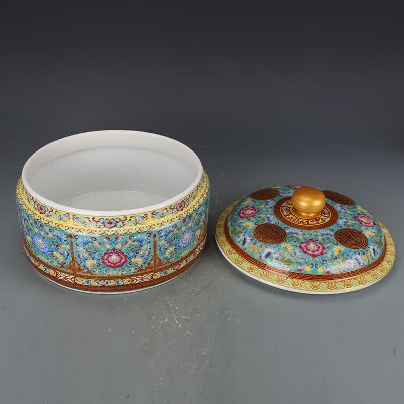 大清乾隆琺瑯彩纏枝花卉蓋缶 陶磁器 装飾品 現代工芸品美術品 置物