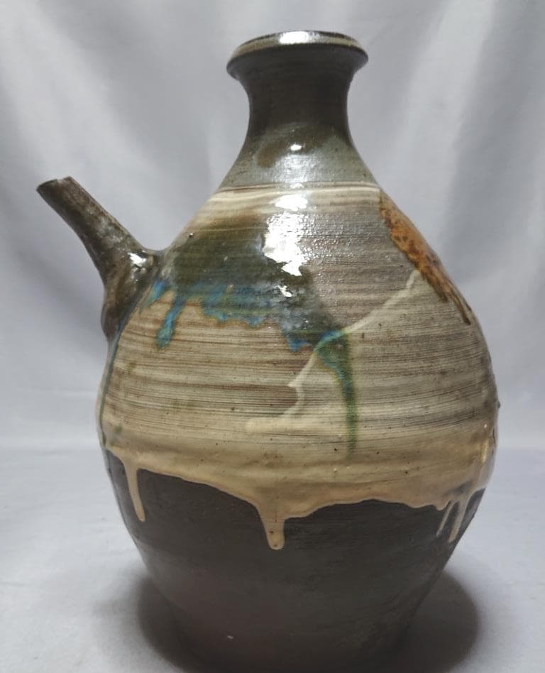 旧家蔵出し　江戸期　唐津　緑釉刷毛目　注徳利