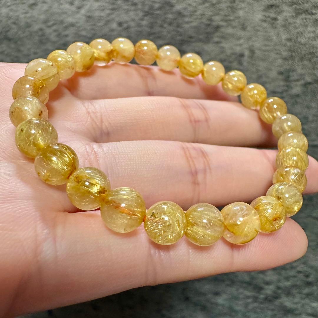 【ゴールドルチルクォーツ】金運上昇・集中力アップブレスレット 7mm 天然石