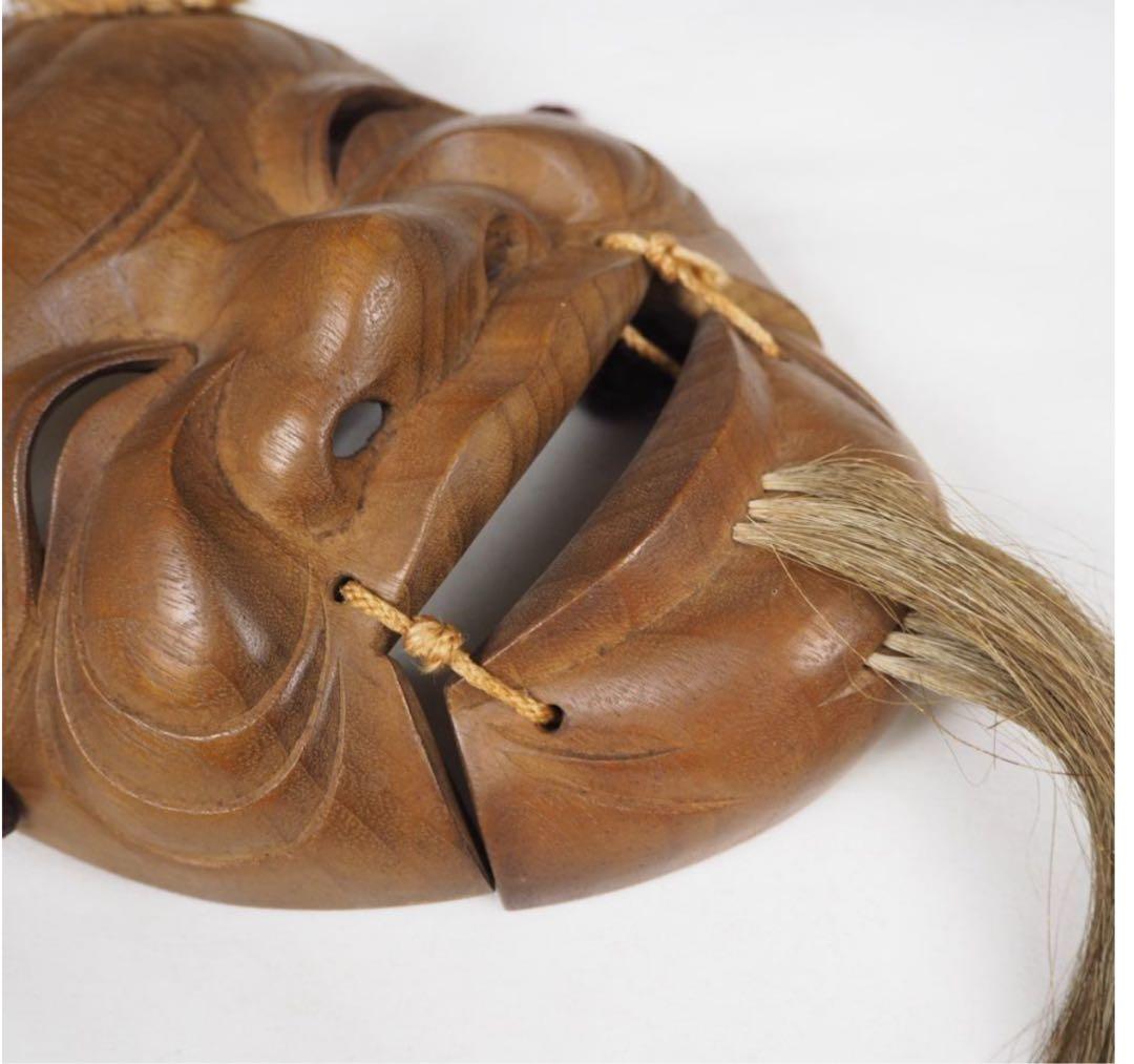 送料無料　象堂刀　木彫り能面 時代翁面　木箱付