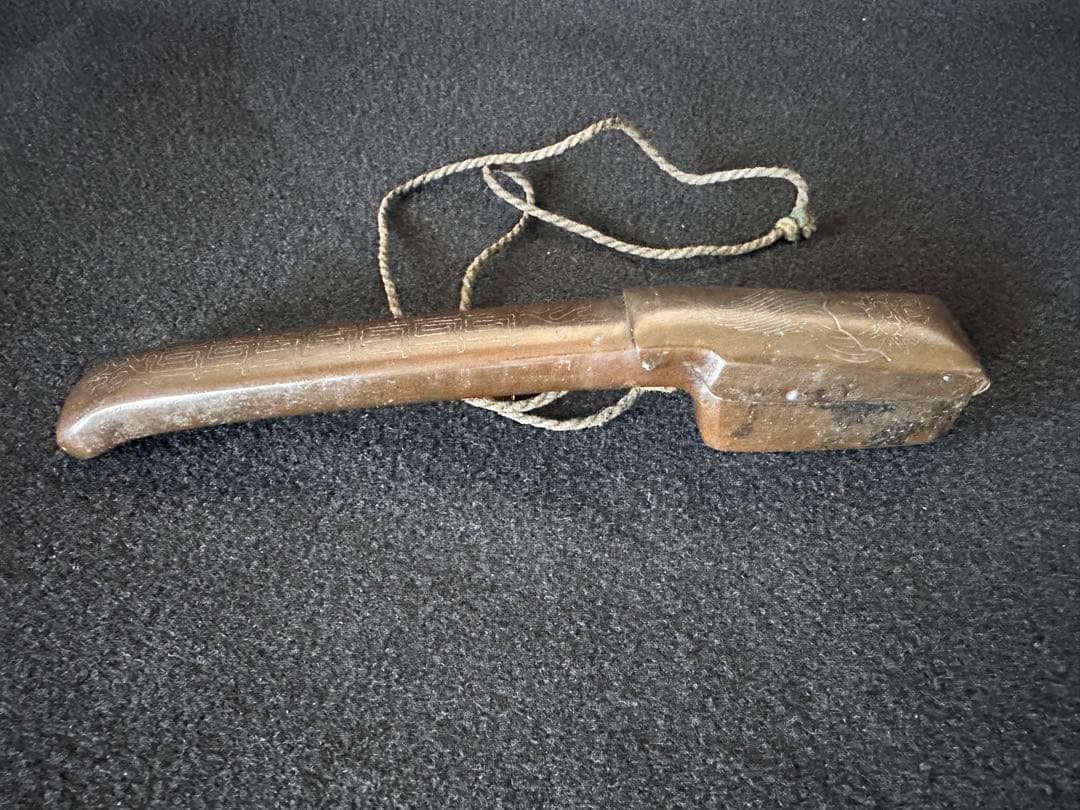 古銅 矢立 銀象嵌 牡丹図　書道具 筆入れ アンティーク 時代物　⑦