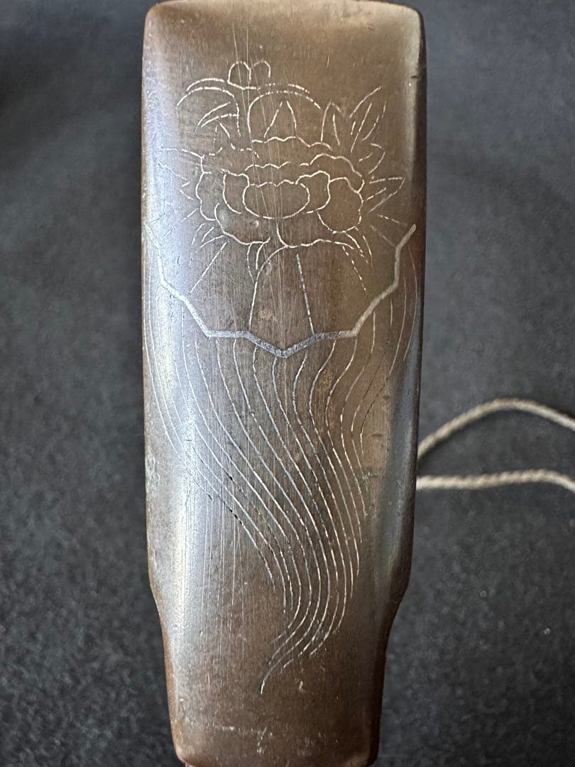 古銅 矢立 銀象嵌 牡丹図　書道具 筆入れ アンティーク 時代物　⑦