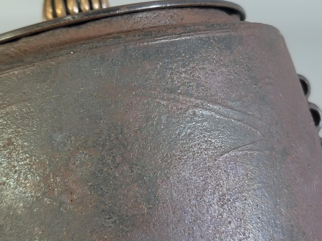 茶道具 菊地紋 筒釜 古作 時代物 DT374