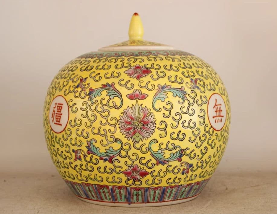 万寿無疆スイカ缶お 茶缶 景徳鎮 陶磁器 装飾品 現代工芸品美術品 置物