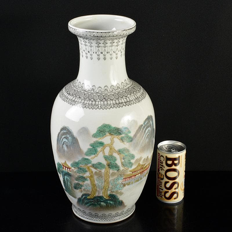 中国　景徳鎮製　粉彩　漢詩山水文瓶　D　R6038B