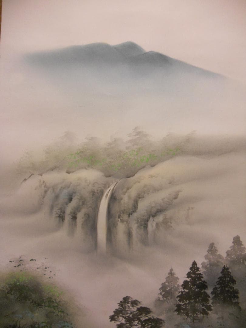 掛け軸 玉芳 彩色山水 絹本 希少 軸装 茶道具 掛軸 美品 です。