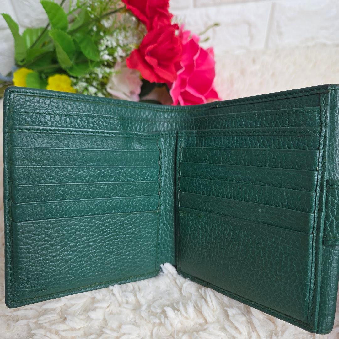GUCCI グッチ GG インターロッキング 二つ折り財布 グリーン