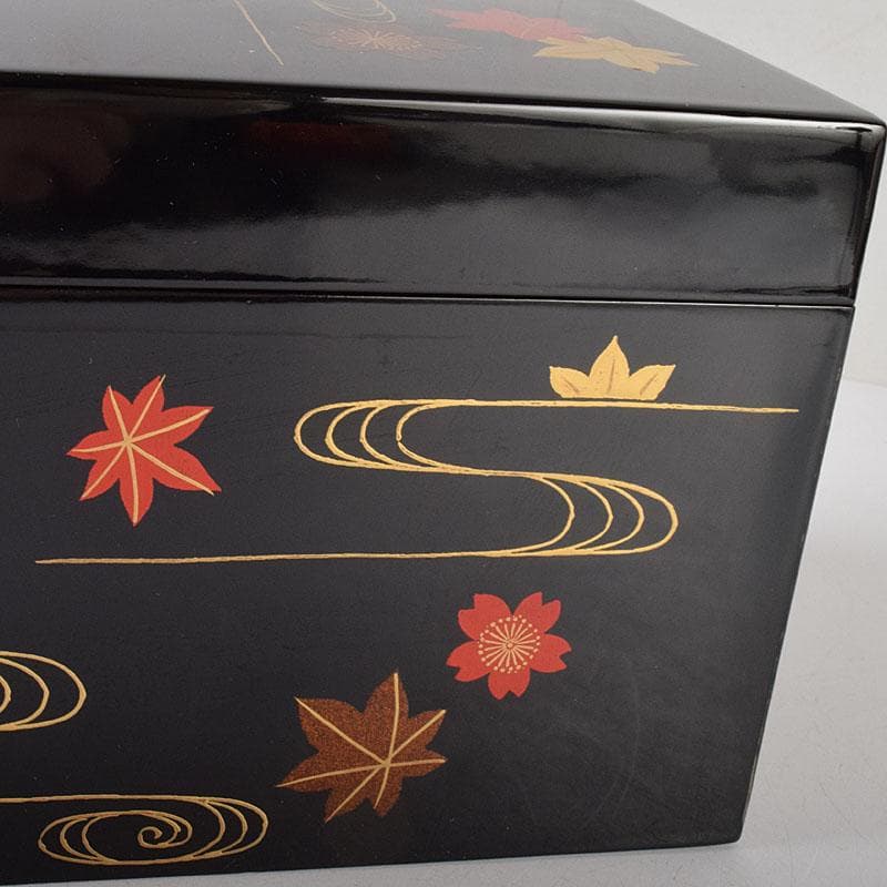 茶道具　黒漆　春秋蒔絵　茶箱　棗　巾筒など　九点　一式　仕覆付　M　R9327