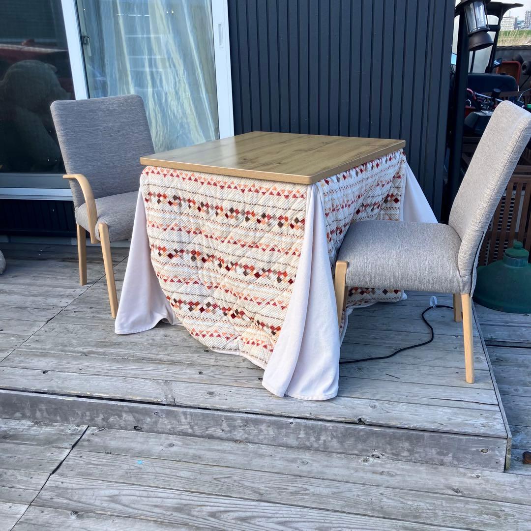 ニトリ 木製 ダイニングコタツテーブル デスクこたつ こたつ布団セット レトロ