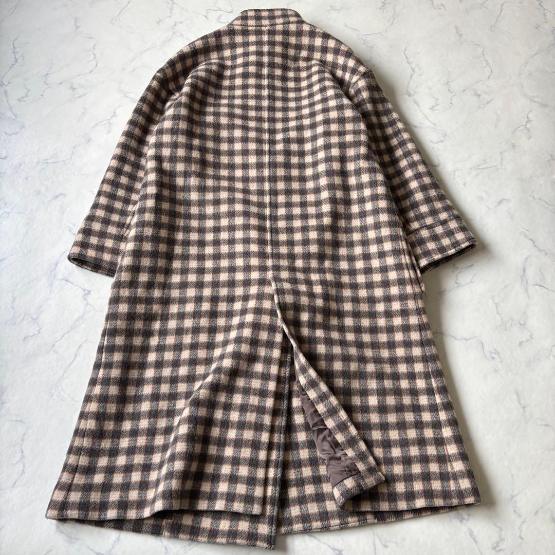 SLOBE IENA チェックスタンドコート　ロングコート　ウール◆6724