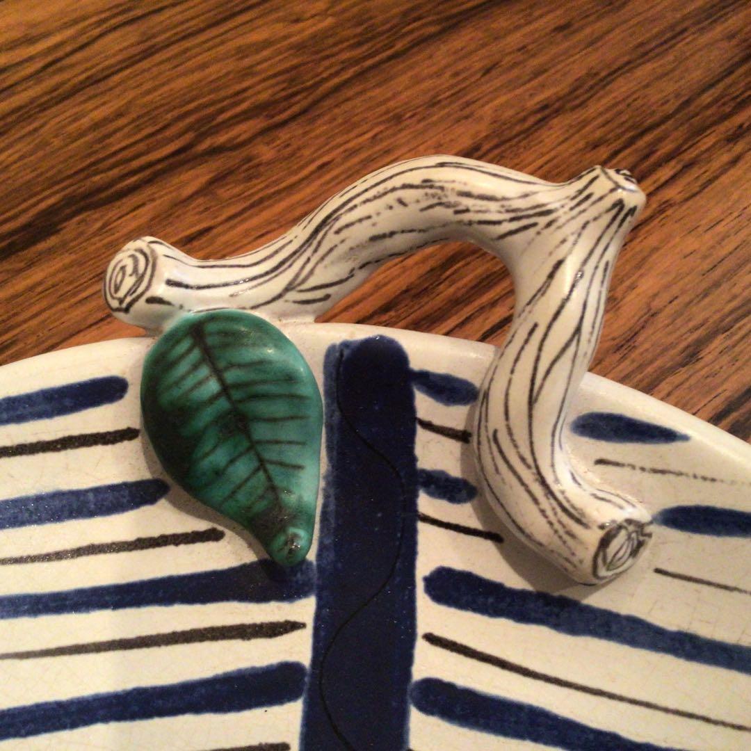 リンドベリのアートピース　リーフ型ファイアンス　超希少品