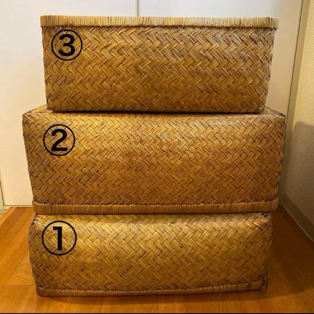 【最終価格】 ① 竹行李 柳ごおり昭和レトロ 葛籠 竹細工 大籠 箪笥カゴ