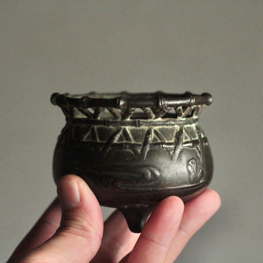 緑青のある 古銅 三足 香炉 古美術 古道具 アンティーク