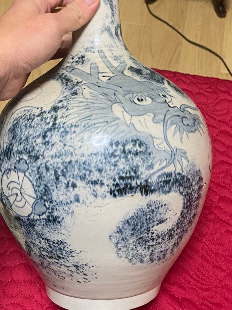 江戸時代　青白磁 ドラゴン模様 花瓶　骨董品